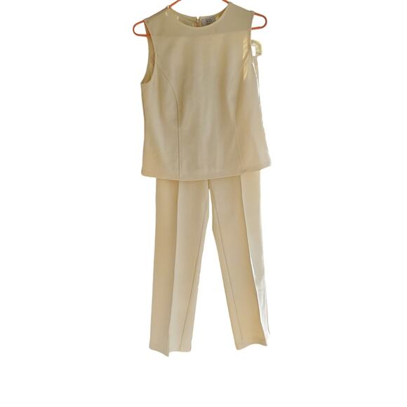Vintage Loft Knit Pant Suit Womens 2P Ivory Cream Sleeveless Knit Tank Retro 50s - Picture 3 of 16